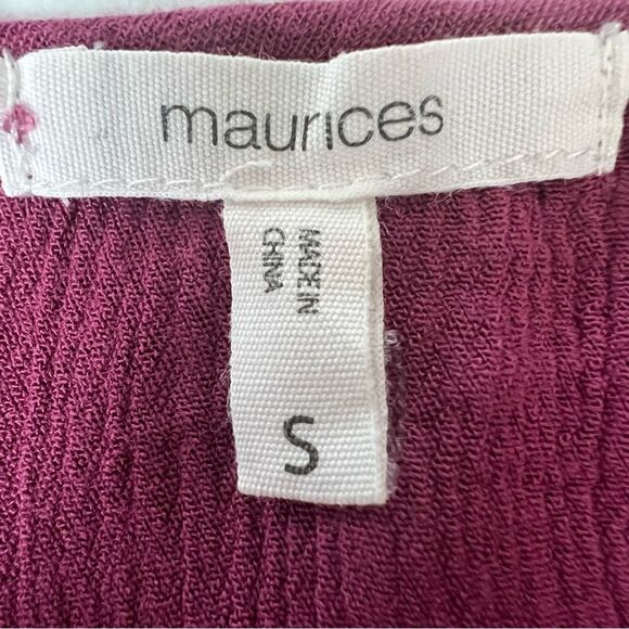 Maurices Burgundy Gauze Boho Embroidered Short Sleeve Women's Blouse Tunic S - Picture 6 of 10